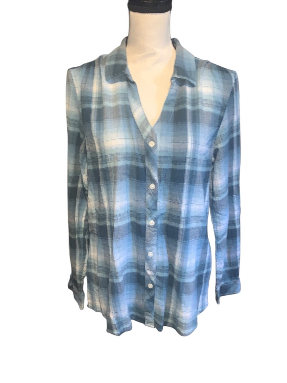 North River Outfitters Blue Plaid Button-Up Long Sleeve Shirt Western